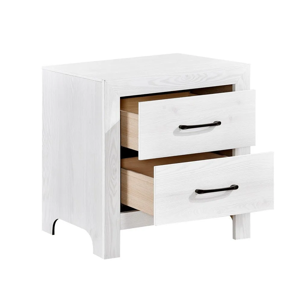 Eby 24 Inch Nightstand, 2 Drawers with Black Nickel Handles, White Finish By Casagear Home