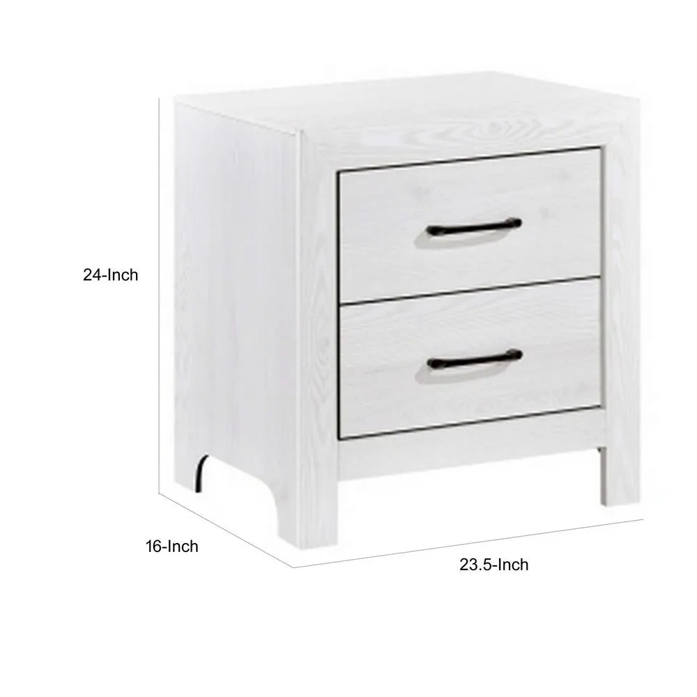 Eby 24 Inch Nightstand, 2 Drawers with Black Nickel Handles, White Finish By Casagear Home