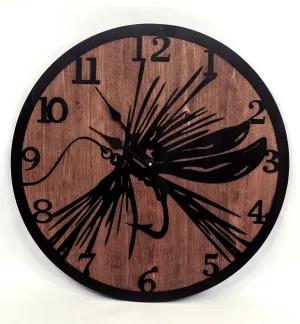 Fly Fishing Lure Etched Wood Round Wall Clock - 24”