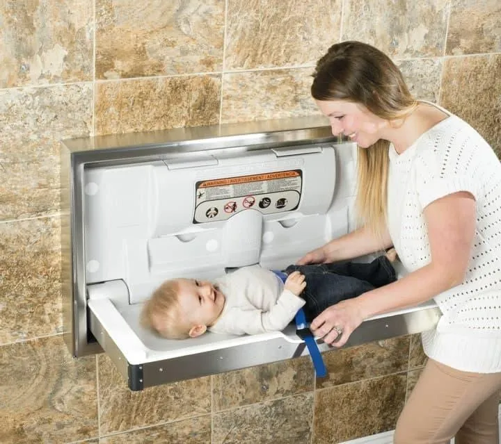 Foundations Horizontal Clad Stainless Steel Commercial Baby Changing Station - Recessed Mount