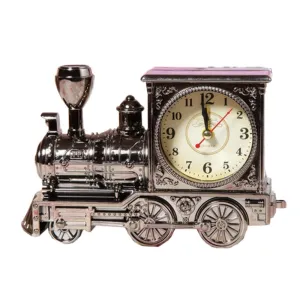 GardenHelper Vintage Retro Train Style Students Alarm Clock Table Desk Time Clock Cool Train Model Home Office Shelf Decoration Novelty Birthday Holiday Children Adults Boys Gift Brown (Grey)