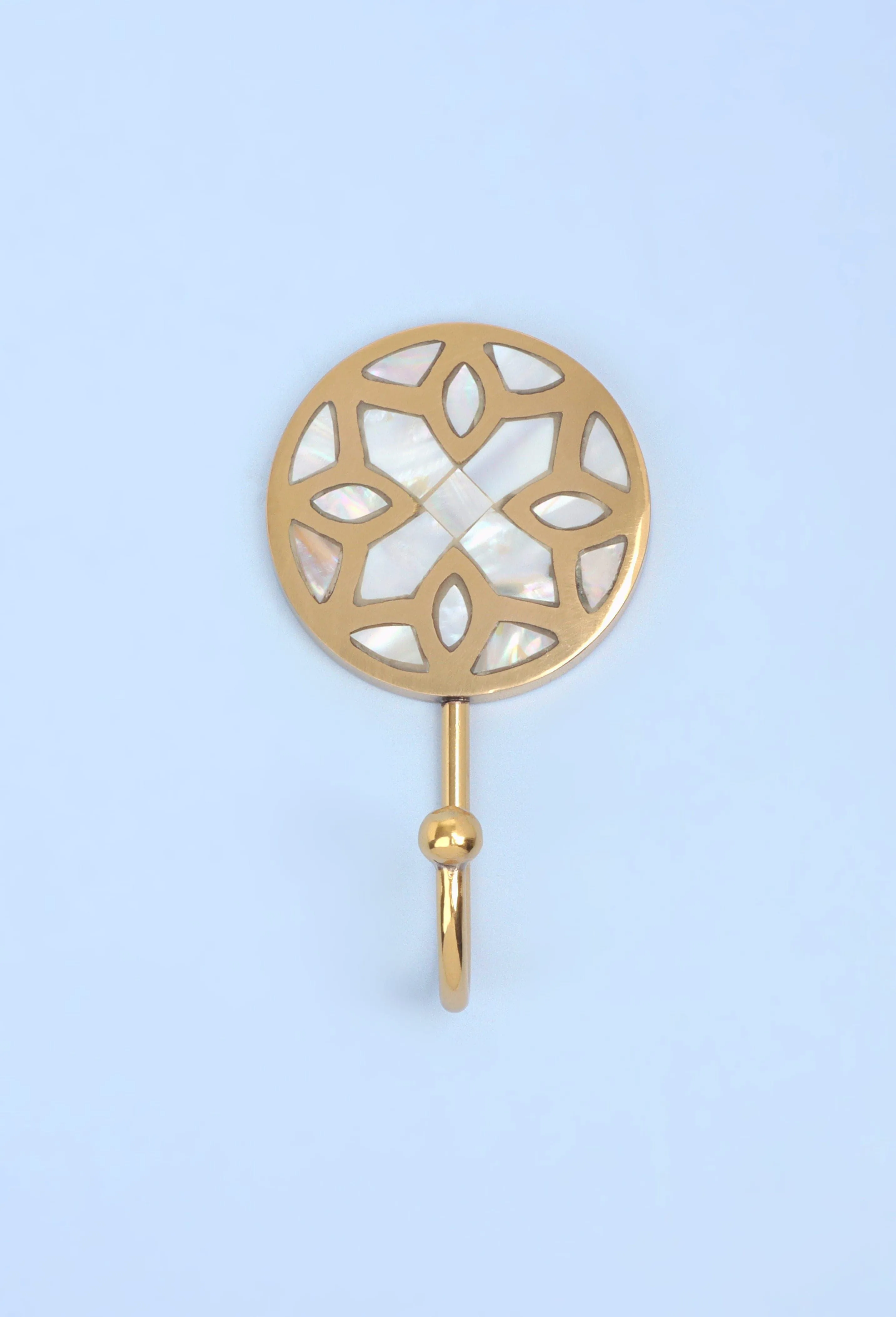 Gold Mother Of Pearl Patterned Brass Coat Hooks