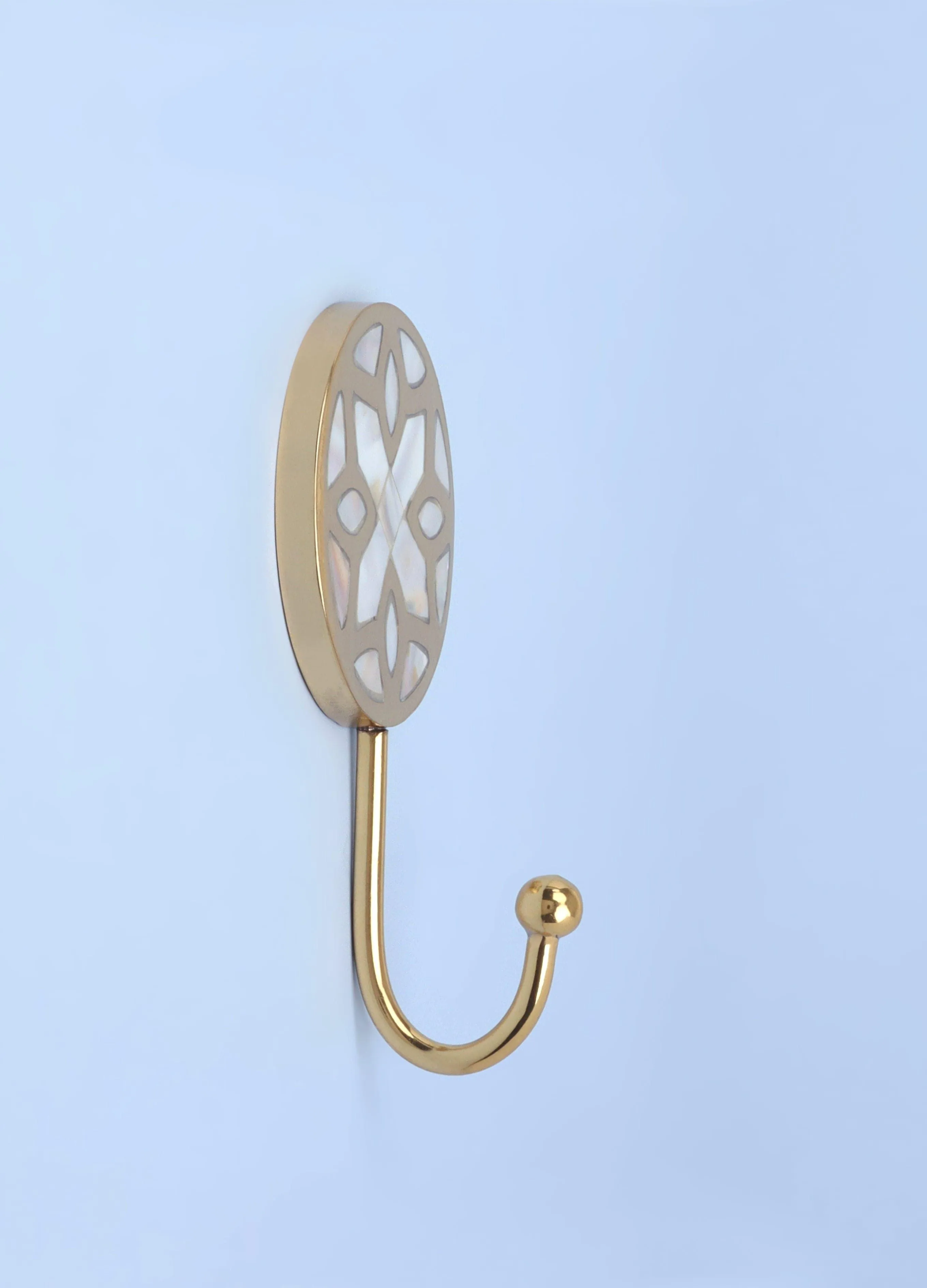 Gold Mother Of Pearl Patterned Brass Coat Hooks