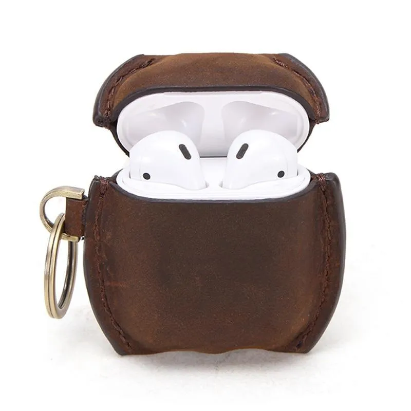 Handmade Airpods case w custom name , vintage tooled nubuck Genuine Leather,  Bluetooth Wireless Earphone cover Protective Skin Accessories