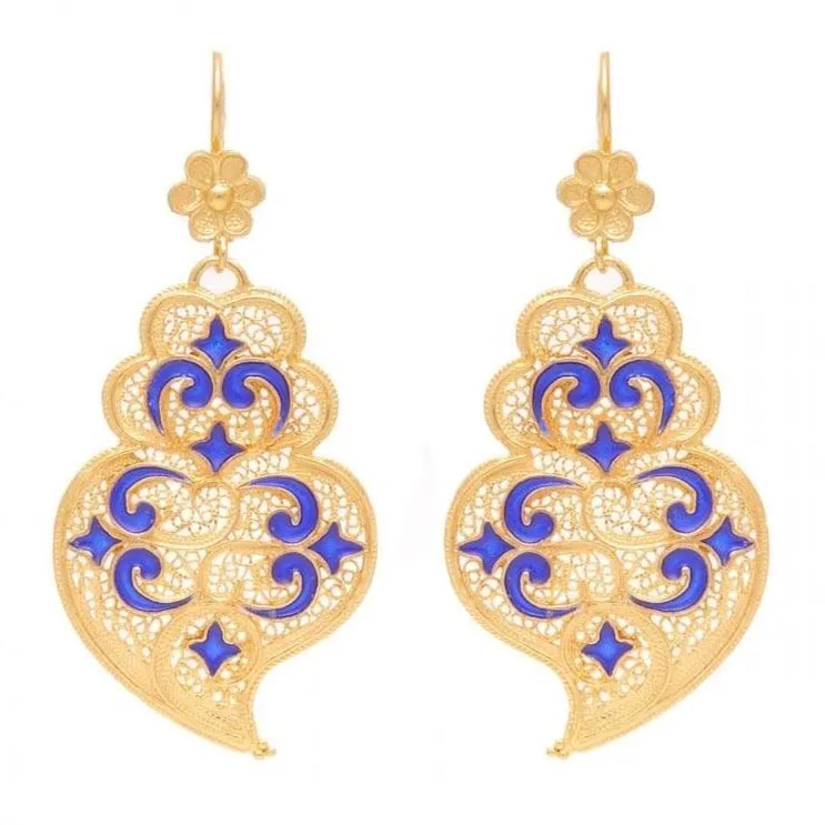 Heart of Viana Filigree Gold Plated Silver and Enamel Earrings