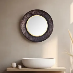 @home by Nilkamal Round Shaped Decorative Wall Mirror |Use as a Stunning Décor Piece, Functioning Mirror, Living Room, Bedroom, Bathroom, Vanity|56.8 x 4.8 x 56.8 cm | Copper