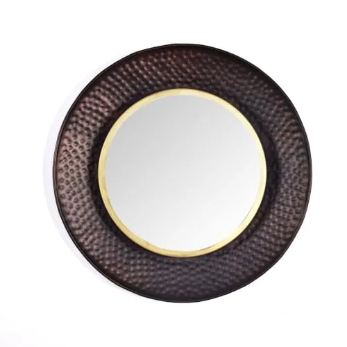 @home by Nilkamal Round Shaped Decorative Wall Mirror |Use as a Stunning Décor Piece, Functioning Mirror, Living Room, Bedroom, Bathroom, Vanity|56.8 x 4.8 x 56.8 cm | Copper