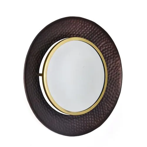 @home by Nilkamal Round Shaped Decorative Wall Mirror |Use as a Stunning Décor Piece, Functioning Mirror, Living Room, Bedroom, Bathroom, Vanity|56.8 x 4.8 x 56.8 cm | Copper