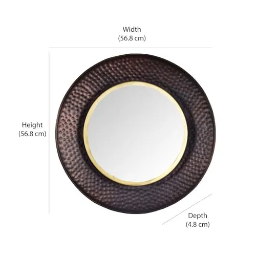 @home by Nilkamal Round Shaped Decorative Wall Mirror |Use as a Stunning Décor Piece, Functioning Mirror, Living Room, Bedroom, Bathroom, Vanity|56.8 x 4.8 x 56.8 cm | Copper