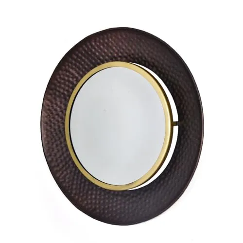 @home by Nilkamal Round Shaped Decorative Wall Mirror |Use as a Stunning Décor Piece, Functioning Mirror, Living Room, Bedroom, Bathroom, Vanity|56.8 x 4.8 x 56.8 cm | Copper