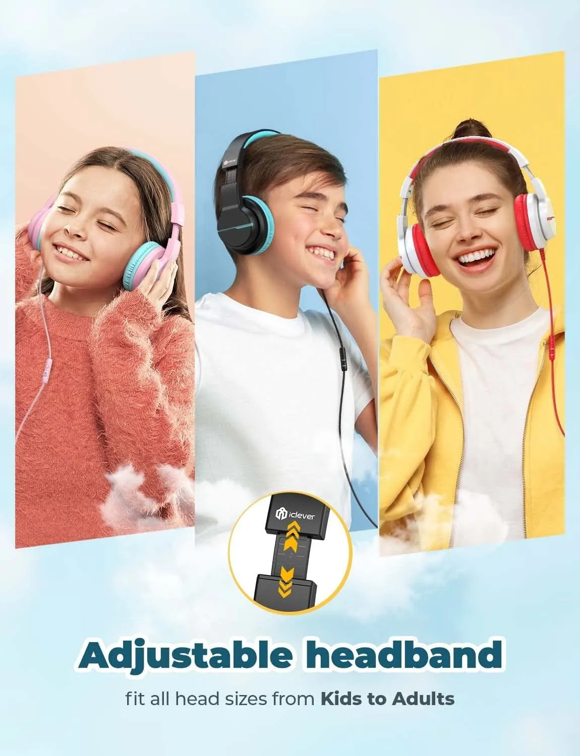 Iclever HS19 Kids Headphones with Microphone for School, Volume Limiter 85/94Db, Over-Ear Girls Boys Headphones for Kids with Shareport, Foldable Wired Headphones for Ipad/Fire Tablet/Travel (Black)