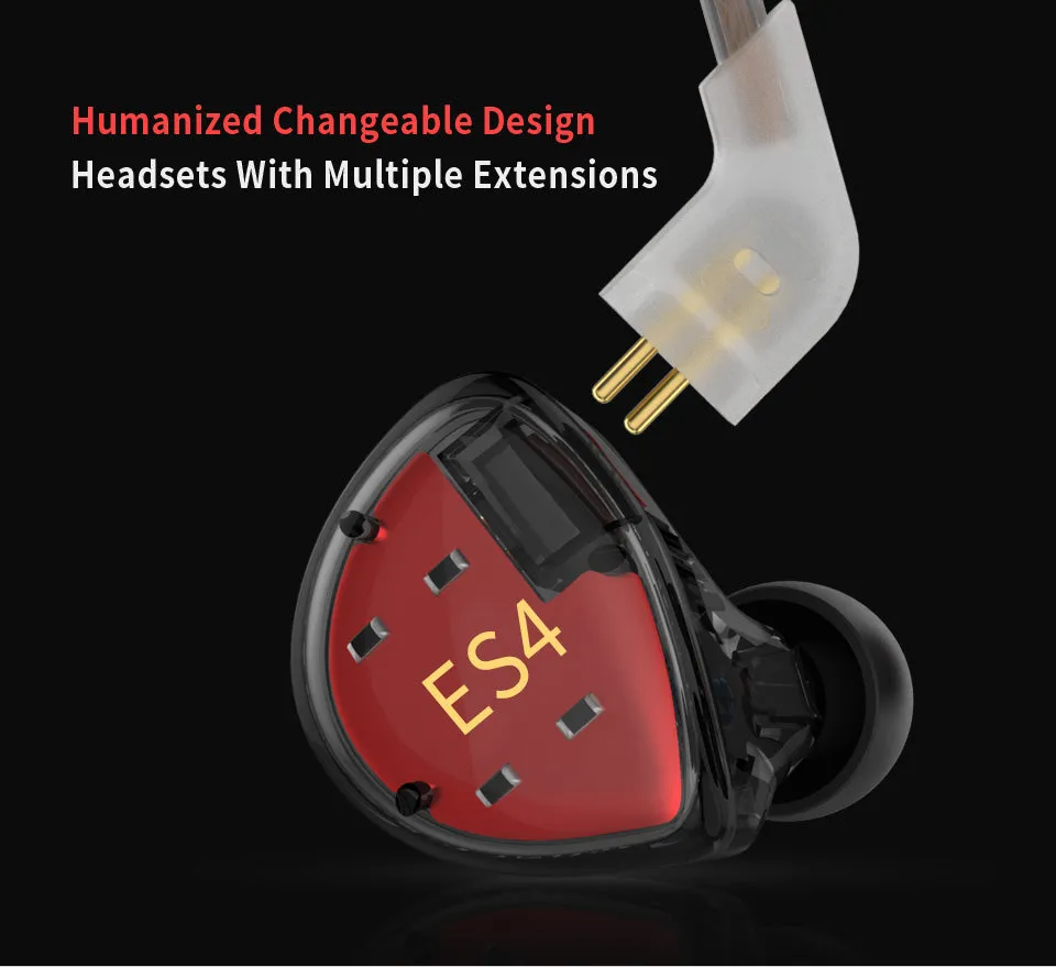 【KZ ES4】 Wired in Ear Headphones, High Resolution IEM Noise Cancelling KZ Earbuds Gaming Earbuds HiFi Bass in Ear Monitor with 1BA 1DD