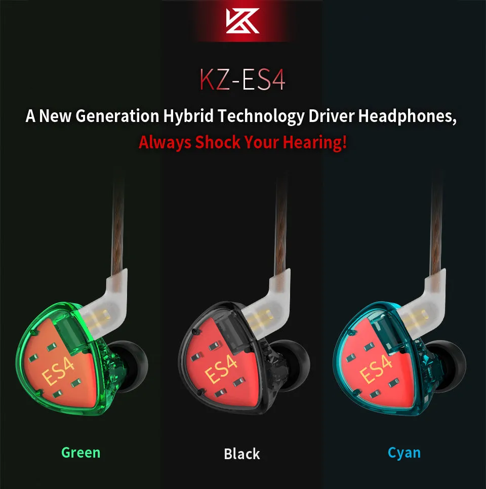 【KZ ES4】 Wired in Ear Headphones, High Resolution IEM Noise Cancelling KZ Earbuds Gaming Earbuds HiFi Bass in Ear Monitor with 1BA 1DD