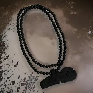 *<WOOD BEADED NECKLACE & PENDANT SET>* *SWAG* (BLACK)