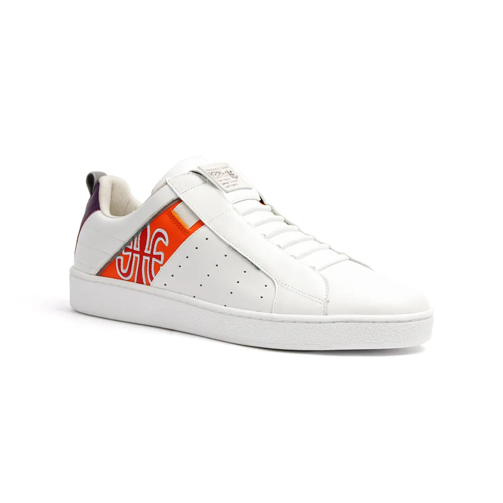 Men's Icon Manhood White Purple Orange Leather Sneakers 02093-026