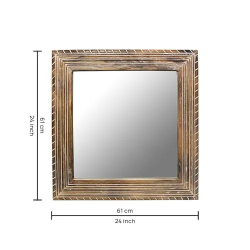 Metalsmith Elegant Hanging Mirror with Wooden Frame for Bathroom, Bedroom, Wall Décor and Living Room