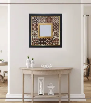 Moroccan Tile Framed Mirror - Brown, 14" x 14"