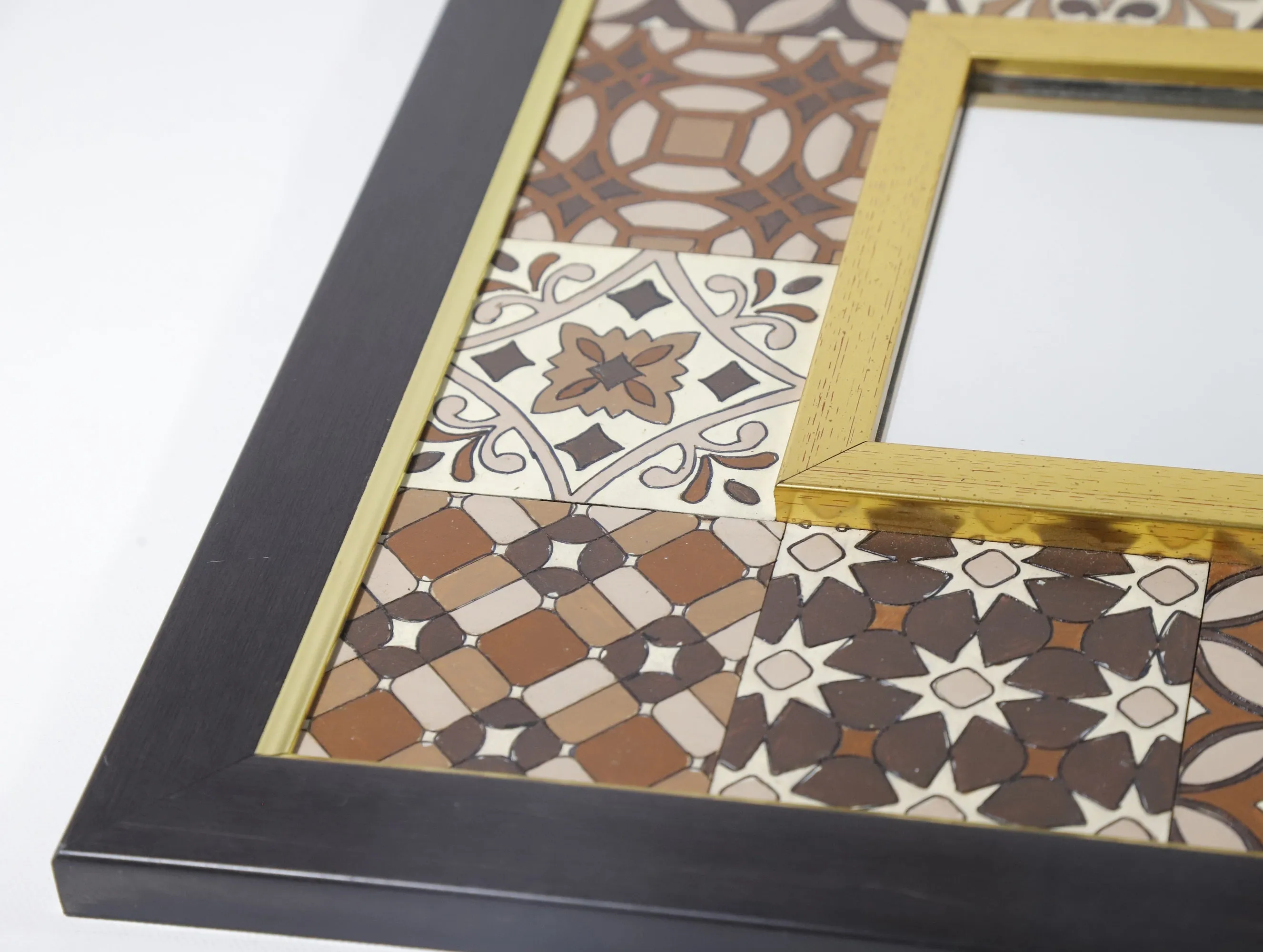 Moroccan Tile Framed Mirror - Brown, 14" x 14"