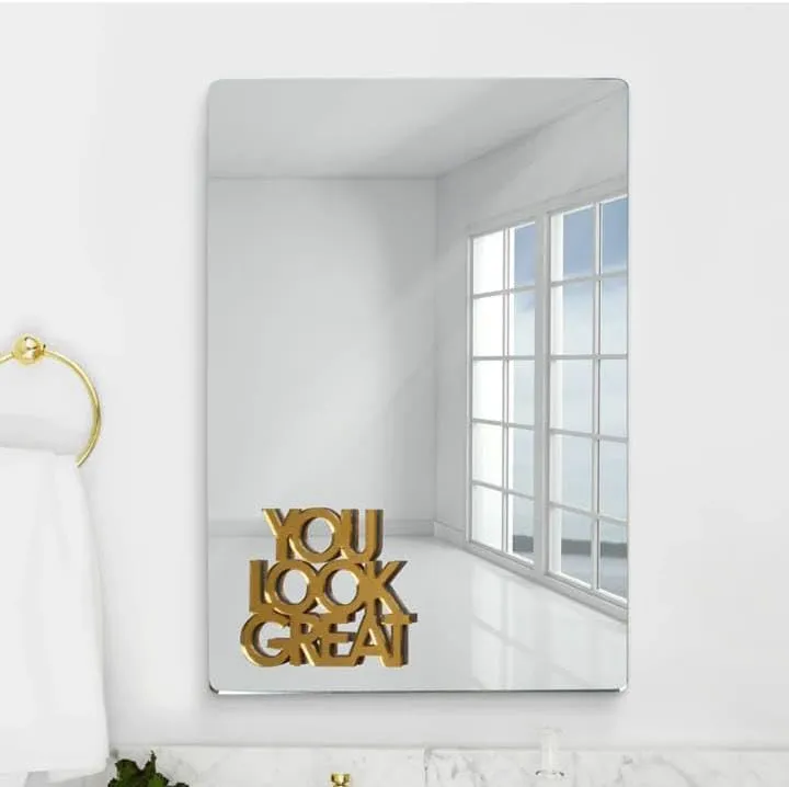 Mr.Care Rectangle Shape Glass Mirror for Wall on Tiles Bathroom Bedroom Living Room Basin Mirror 3mm Thickness Wall Mirror (9 X 12 inch) No Drill Required