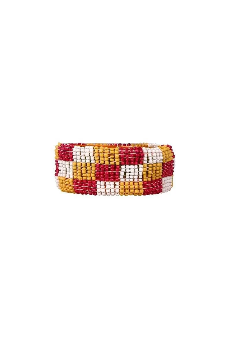 Mustard, Red & White Beaded Bracelet