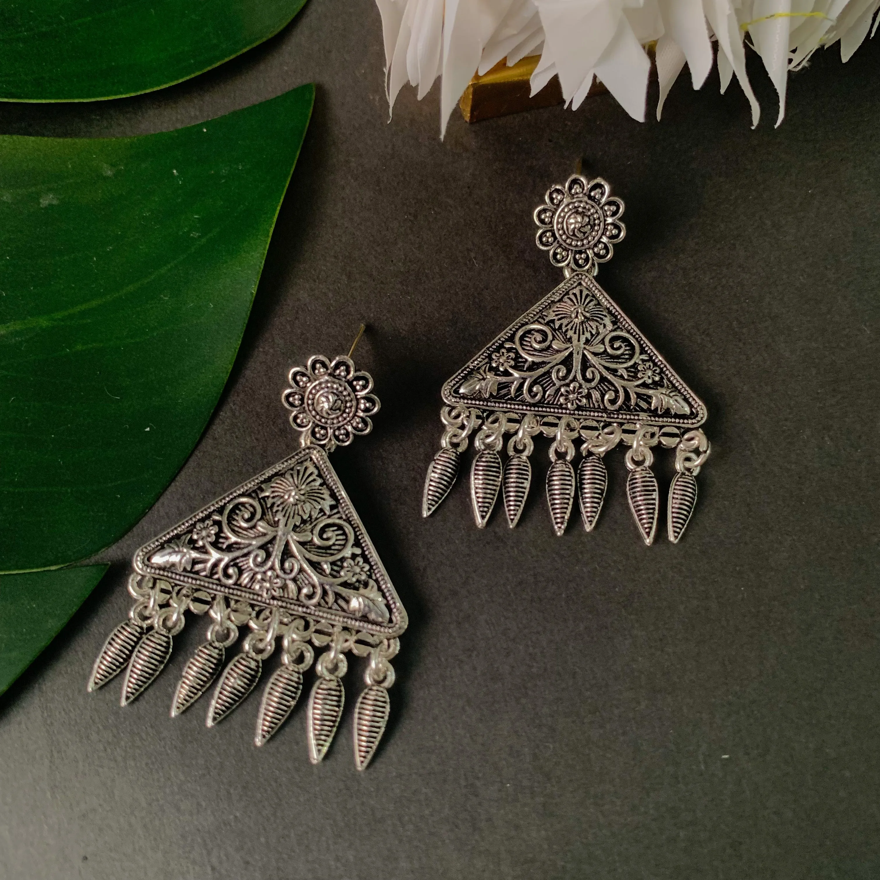 Navratri Ethnic Silver Oxidized Afghani Style Trending Earrings For Women & Girls