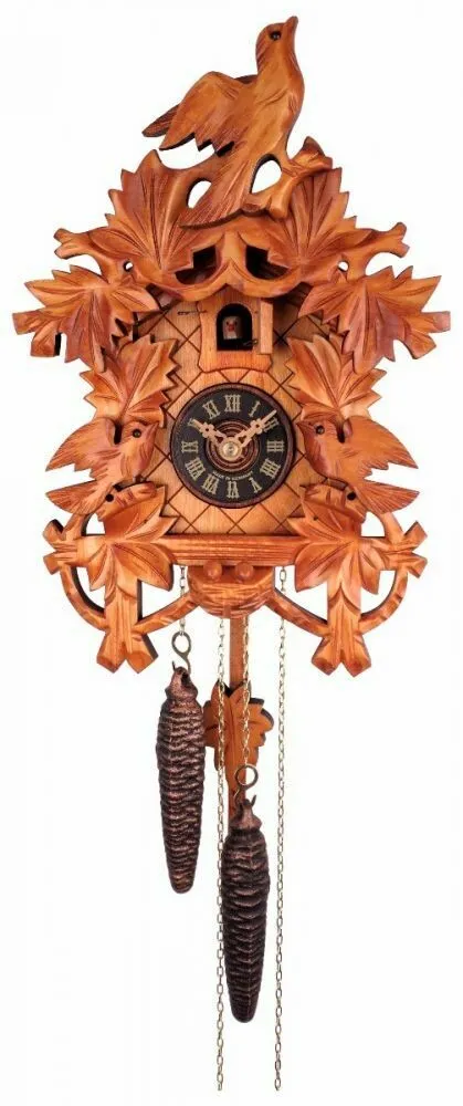 One Day Cuckoo Clock with Eight Leaves Three Birds and Nest Light Color