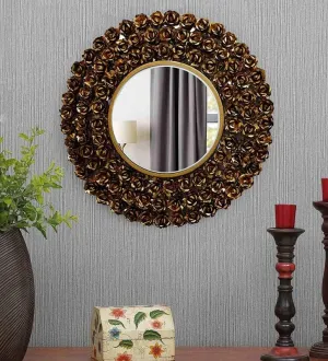 P4 Industries Wall Mirror Mounted Hanging Metal Rose Golden Round Mirror for Home Decor Living Room Bedroom Reflection Decorative Mirror - Add a Touch of Glamour to Your Space(Gold)