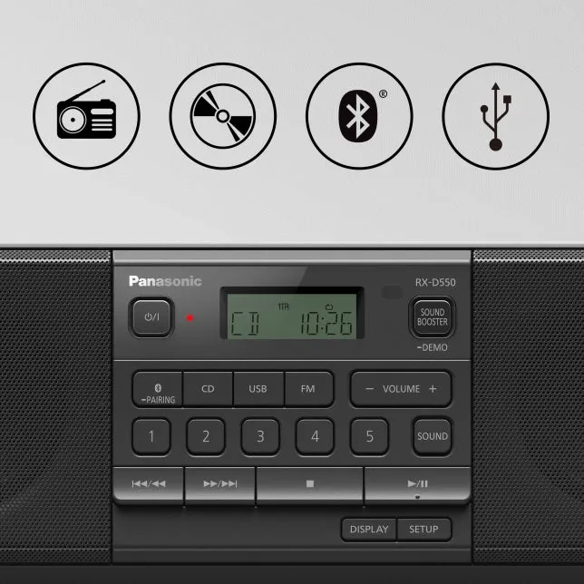 Panasonic Digital CD FM Radio Boombox w/USB and Bluetooth RX-D550