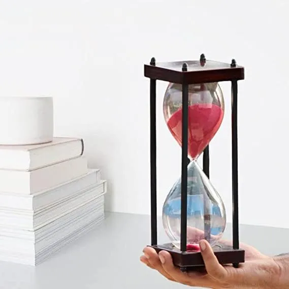 Qadim Export Study time,Office time,Any Work time use Item Wooden 30 Minute Sandtimer Hourglass Red Sand Clock Antique Office Décor, Brown Wooden Frame Sandglass