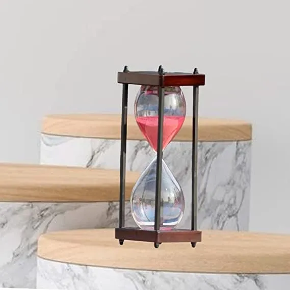 Qadim Export Study time,Office time,Any Work time use Item Wooden 30 Minute Sandtimer Hourglass Red Sand Clock Antique Office Décor, Brown Wooden Frame Sandglass