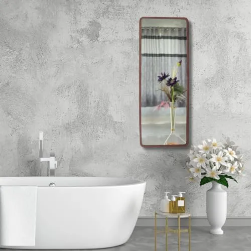 Quality Glass Modern Elegance Rectangular Wall-Mounted Mirror Metal Framed Wall Mirror Bathroom Mirror Living Room Mirror Home Decor Mirror 18 x 48 Inches Golden MF 99