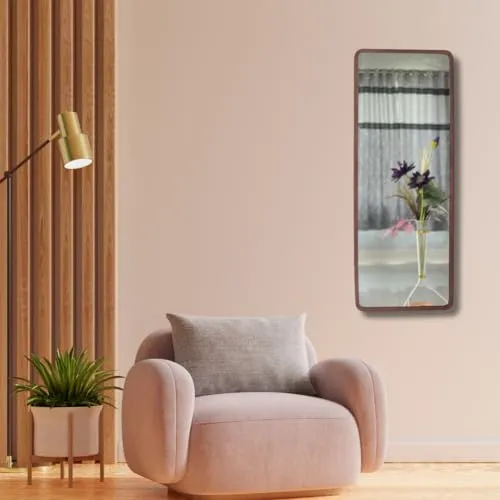 Quality Glass Modern Elegance Rectangular Wall-Mounted Mirror Metal Framed Wall Mirror Bathroom Mirror Living Room Mirror Home Decor Mirror 18 x 48 Inches Golden MF 99