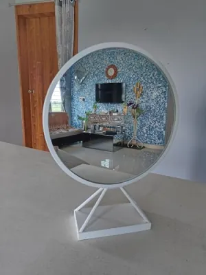 Quality Glass Modern Elegance Round Wall-Mounted Mirror Metal Framed Wall Mirror Bathroom Mirror Living Room Mirror Home Decor Mirror 18 x 18 Inches White MF 81