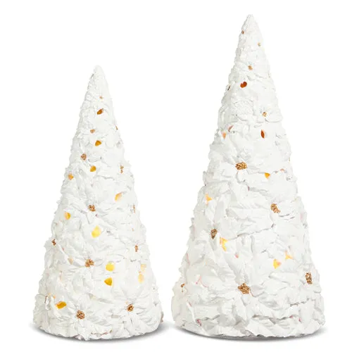 Raz 2023 Celebrate The Season 17" White Lighted Poinsettia Trees, Set of 2