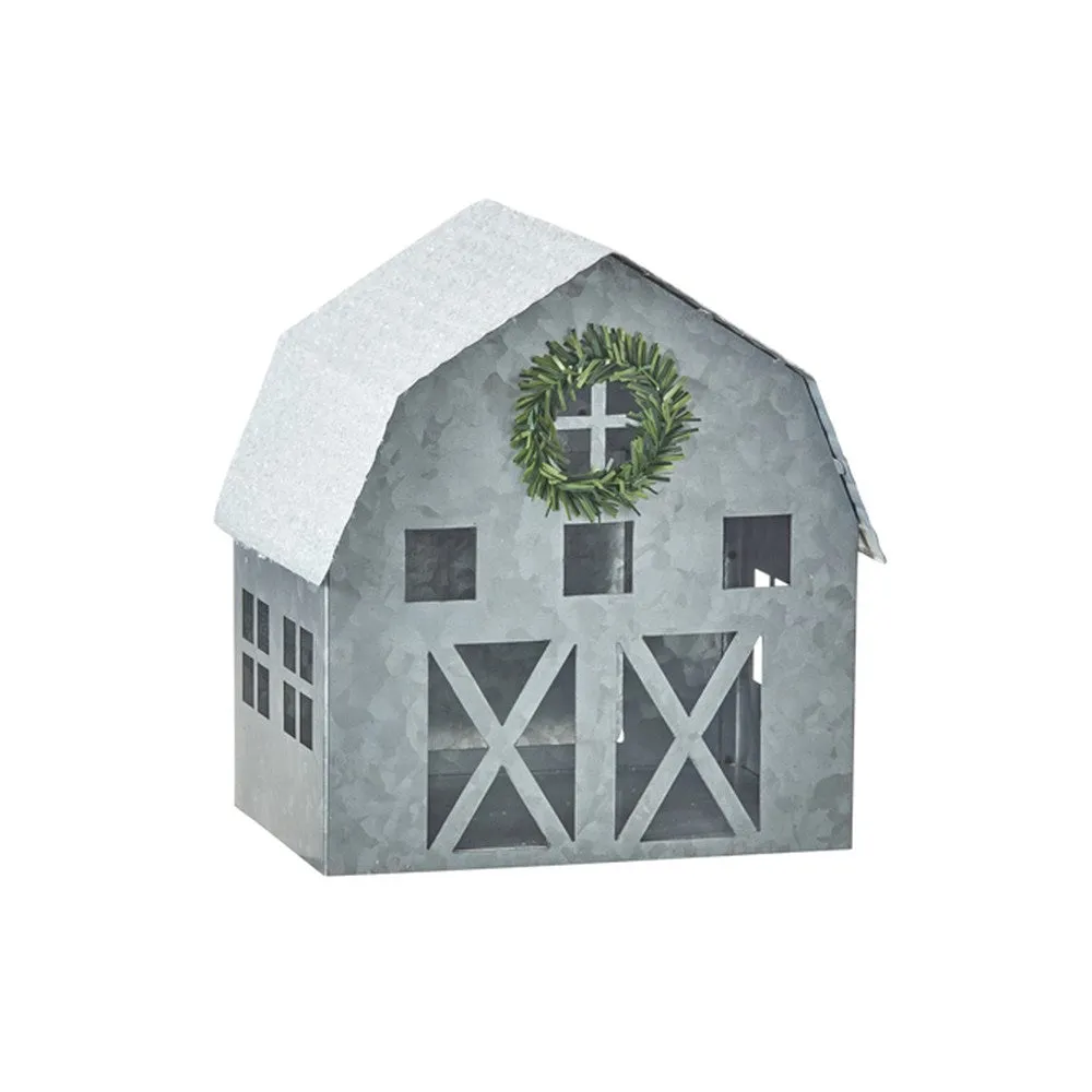 Raz Imports 2021 Holiday Homestead 7-inch Snowy Roof Galvanized Barn Figurine