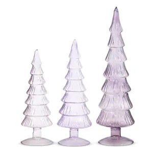 Raz Imports 2023 Winter Frost 14.5" Amethyst Glass Trees, Set of 3