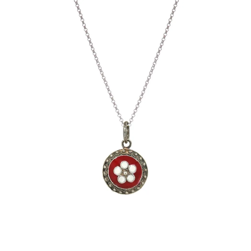 Red Caramujo Pendant Necklace in Silver