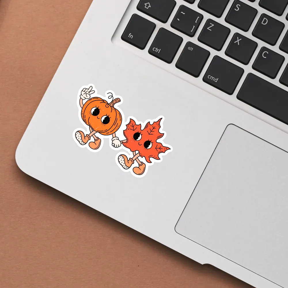 Retro Pumpkin and Leaf Fall Sticker