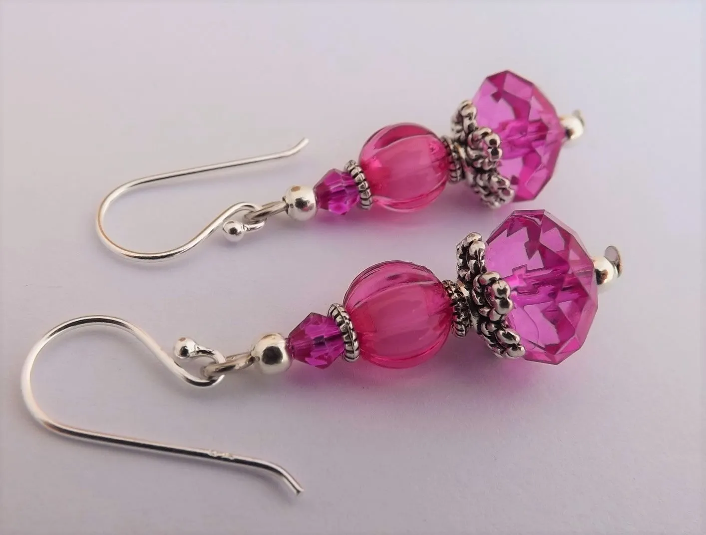 Rich Dark Pink Bead Earrings