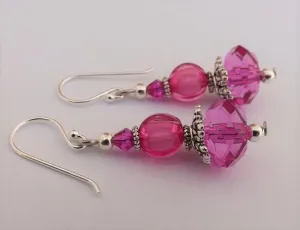 Rich Dark Pink Bead Earrings