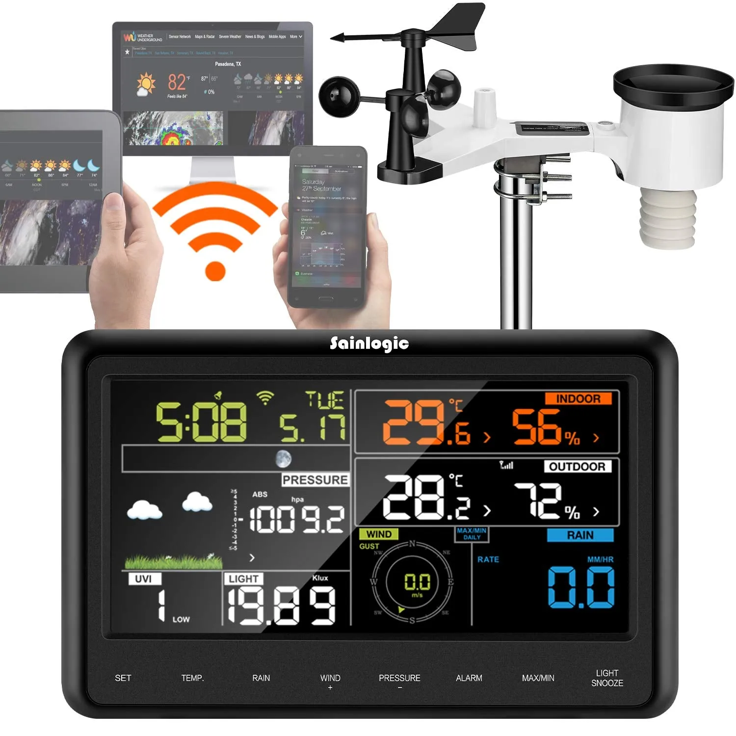 Sainlogic Weather Station 7 in 1 Outdoor Sensor, Black