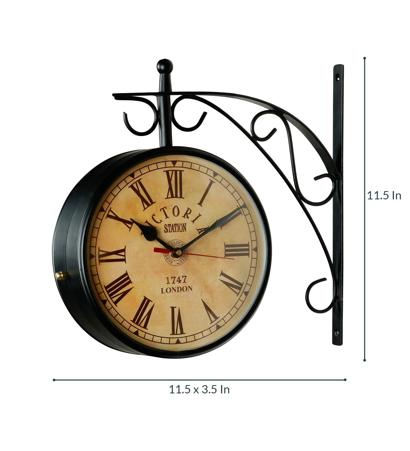 SAREE HOUSE 12 Inch Metal Analog Vintage Railway Station Antique Style Double Sided Wall Clock (Black)