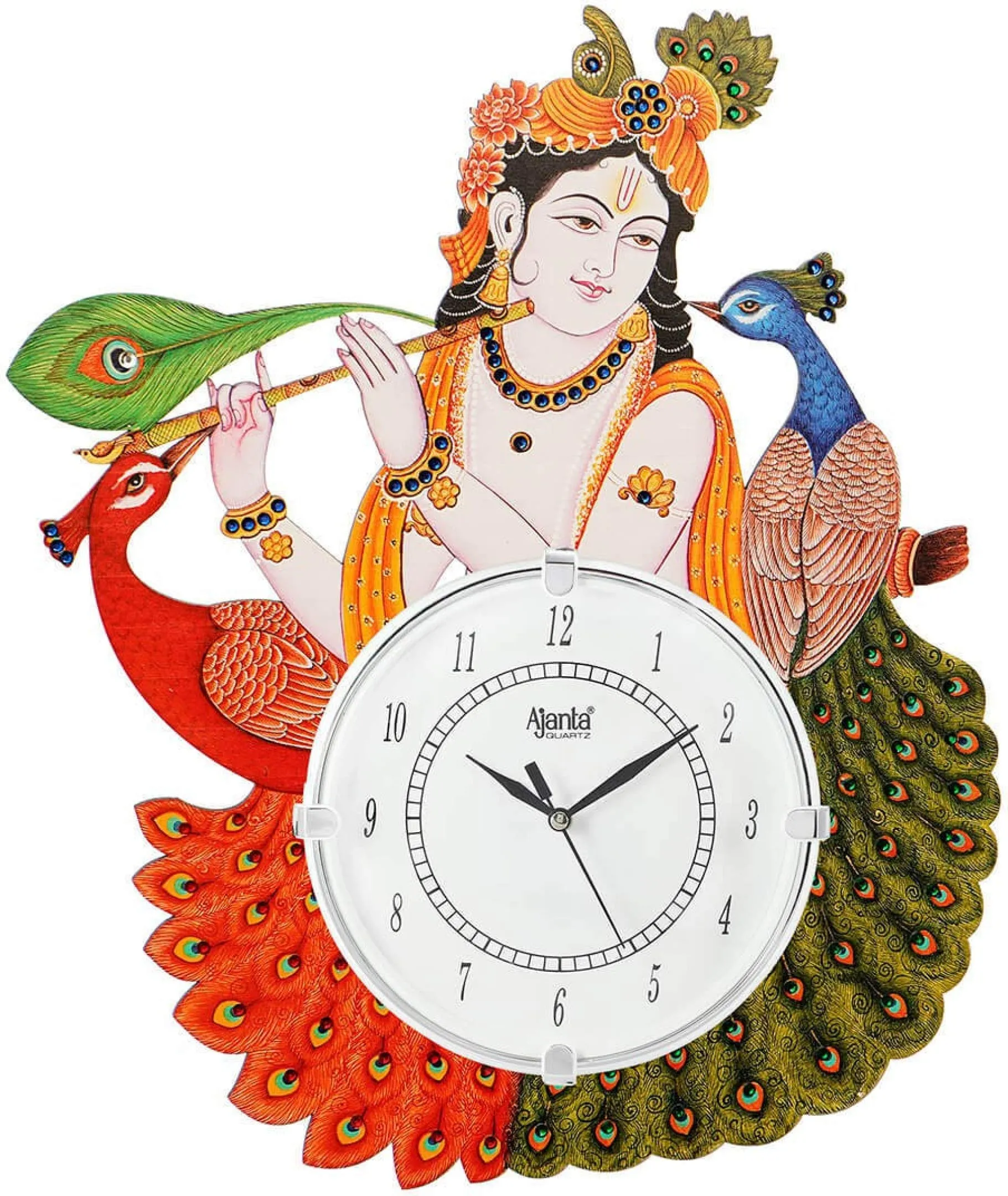 Shashank Ajanta Peacock Wall Clock for Home Study Living Room and Office (Multicolor)