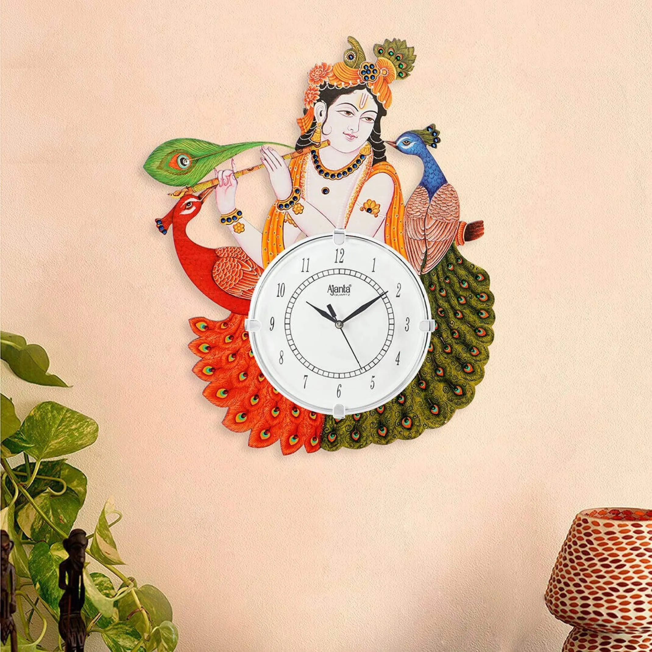 Shashank Ajanta Peacock Wall Clock for Home Study Living Room and Office (Multicolor)