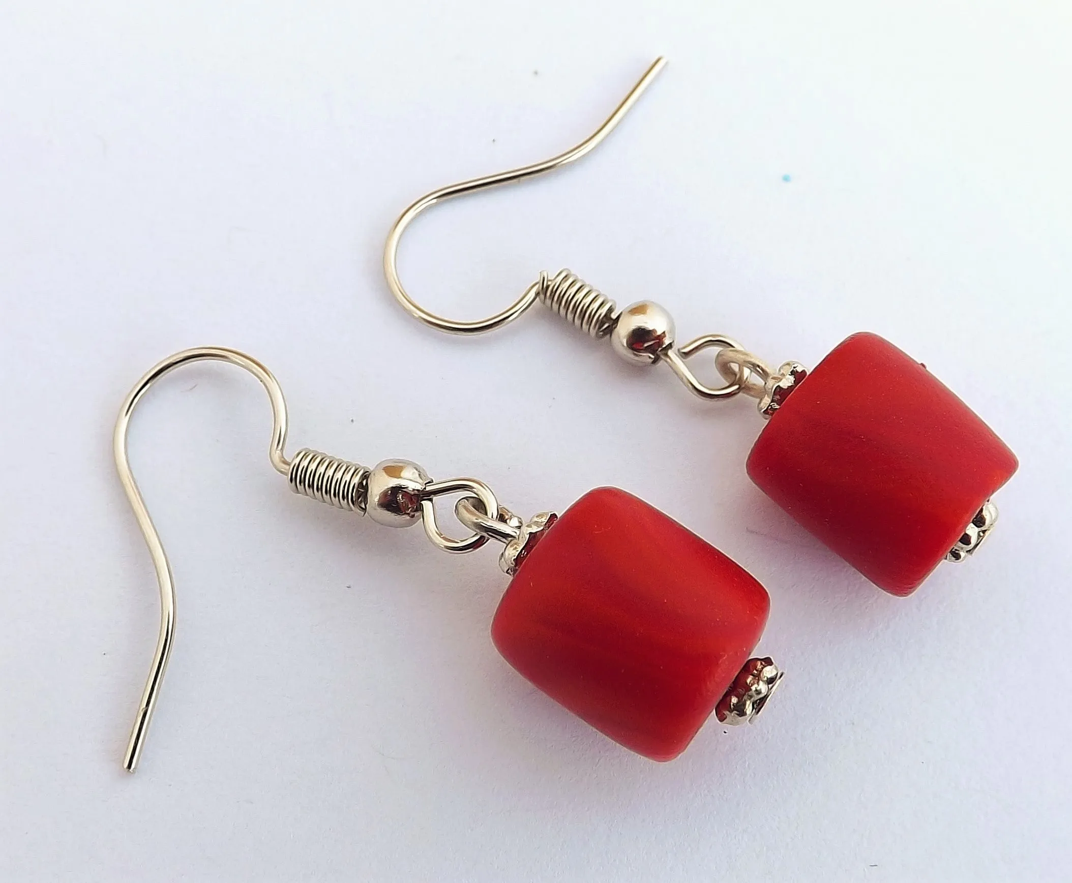 Small Red Kathryn Design Bead Drop Earrings