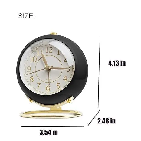 Small Table Clocks, Classic Non-Ticking Tabletop Alarm Clock with Backlight, Desk Clock with HD Glass for Living Room Bedroom Bedside Indoor Decor (Black)