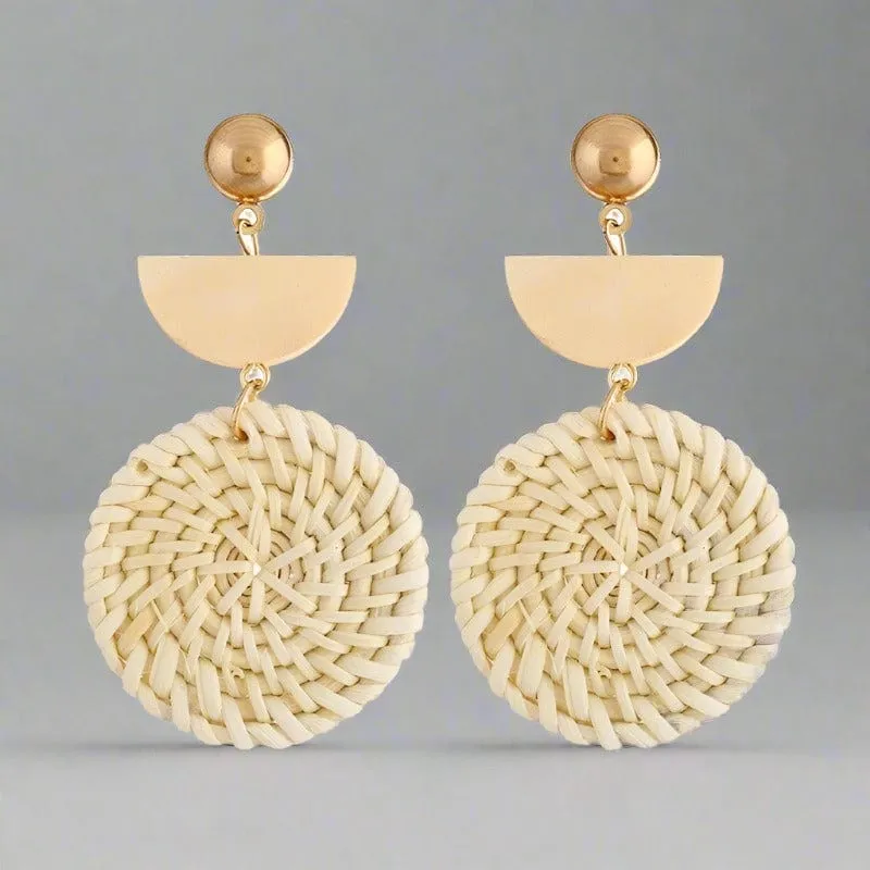 Straw Weave Rattan Drop Earrings - Boho Chic Jewelry