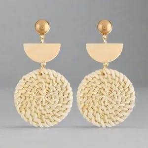 Straw Weave Rattan Drop Earrings - Boho Chic Jewelry