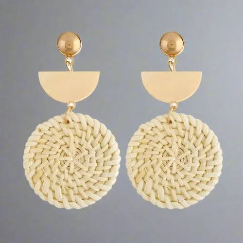 Straw Weave Rattan Drop Earrings - Boho Chic Jewelry