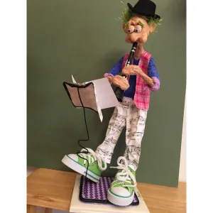 The Clarinet Player Musician Art in Paper Mache Humorous Whimsical Sculptures by Naava Naslavsky